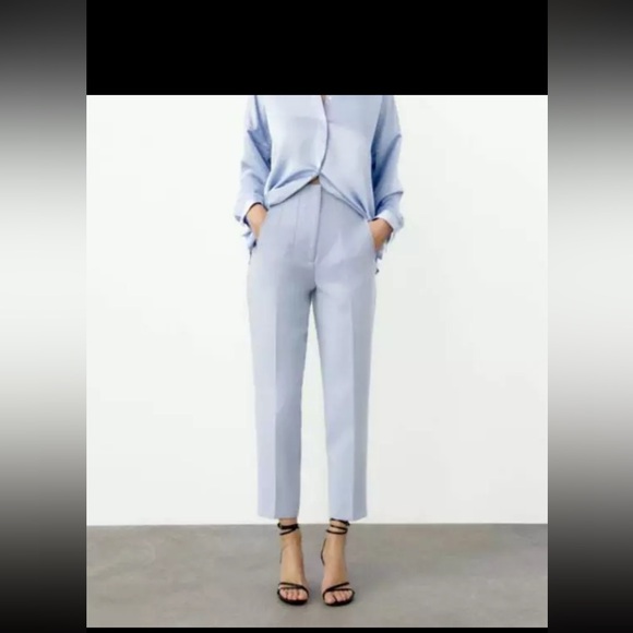 ZARA WOMAN HIGH-WAISTED PANTS LIGHT BLUE - Picture 3 of 15